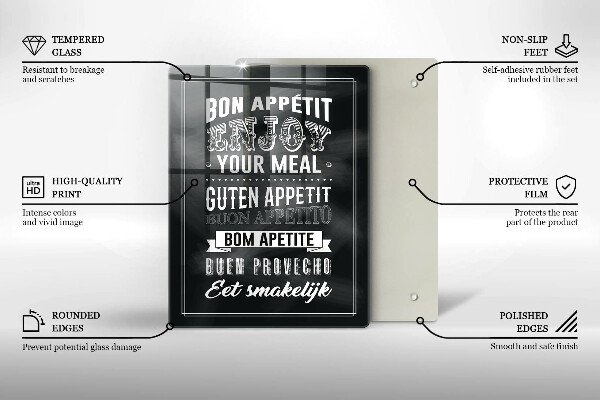 Chopping board glass Inscription to the kitchen, sentence