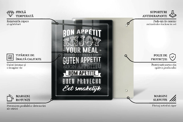 Chopping board glass Inscription to the kitchen, sentence