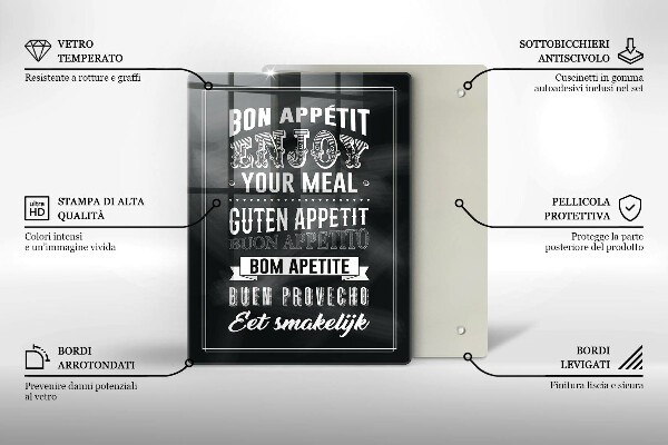 Chopping board glass Inscription to the kitchen, sentence