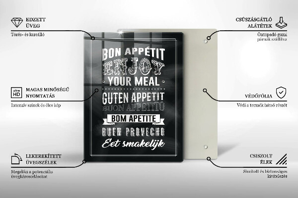 Chopping board glass Inscription to the kitchen, sentence