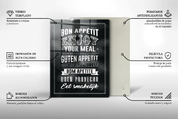 Chopping board glass Inscription to the kitchen, sentence