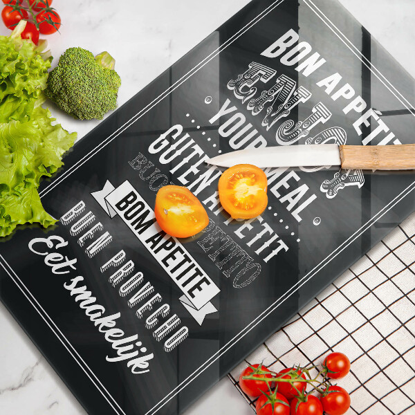 Chopping board glass Inscription to the kitchen, sentence