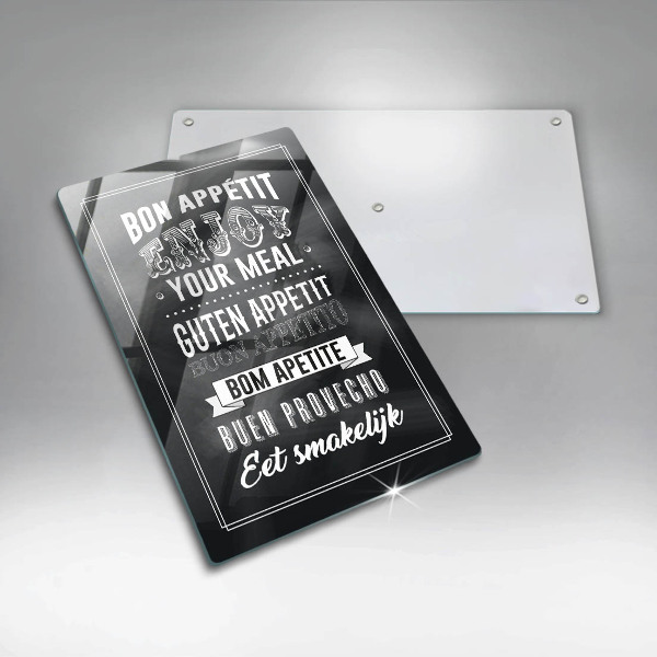 Chopping board glass Inscription to the kitchen, sentence