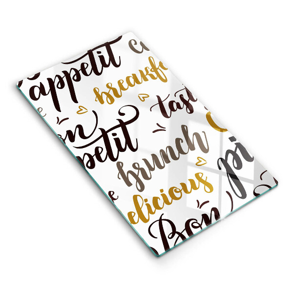 Chopping board glass Text Bon Appetit