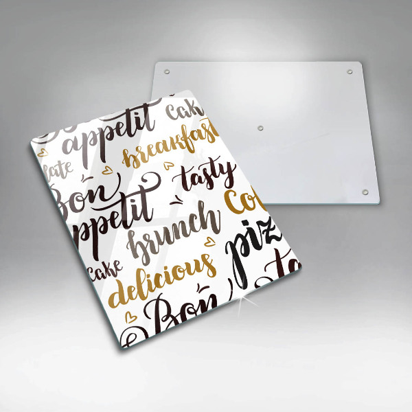 Chopping board glass Text Bon Appetit