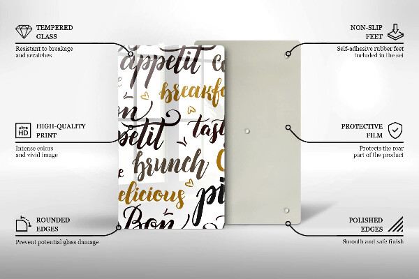 Chopping board glass Text Bon Appetit