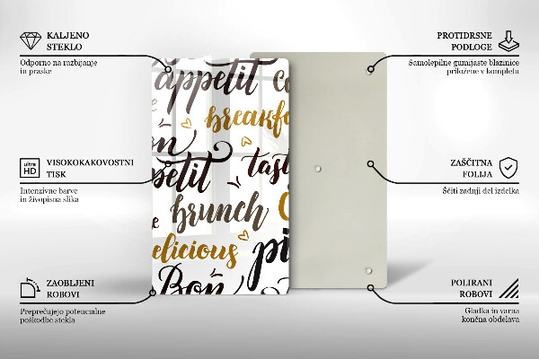 Chopping board glass Text Bon Appetit