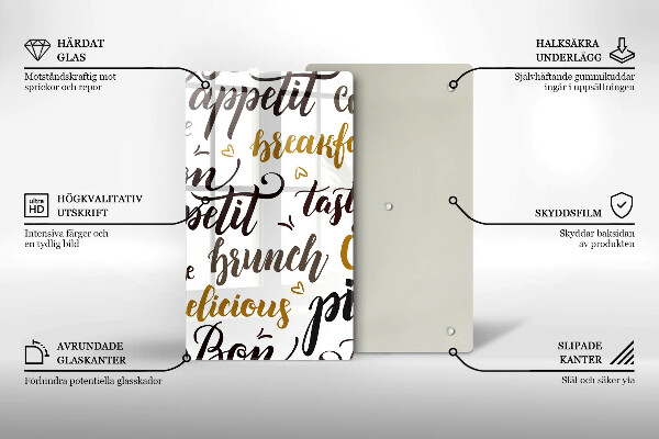 Chopping board glass Text Bon Appetit