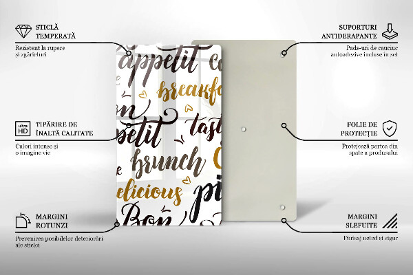 Chopping board glass Text Bon Appetit