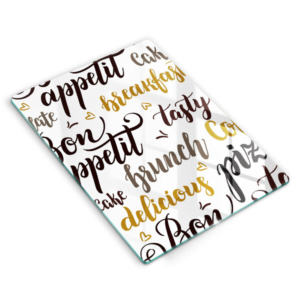 Chopping board glass Text Bon Appetit