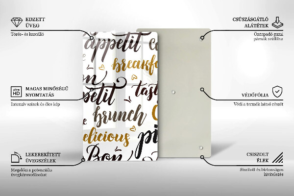 Chopping board glass Text Bon Appetit