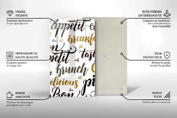 Chopping board glass Text Bon Appetit