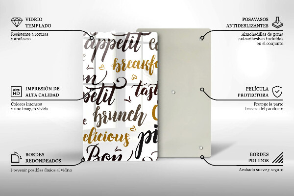 Chopping board glass Text Bon Appetit