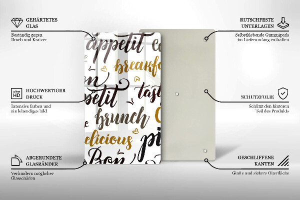 Chopping board glass Text Bon Appetit