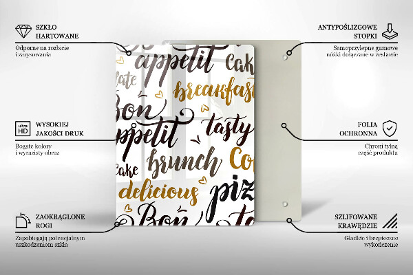 Chopping board glass Text Bon Appetit