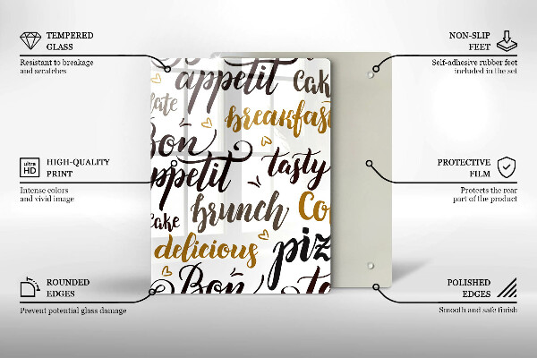 Chopping board glass Text Bon Appetit