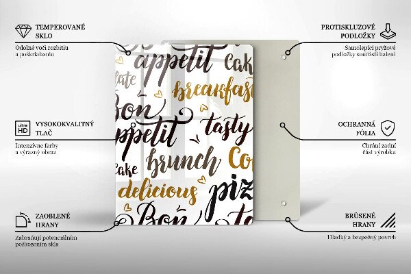 Chopping board glass Text Bon Appetit