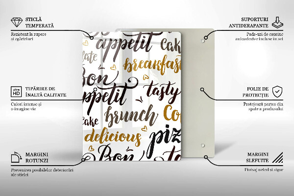 Chopping board glass Text Bon Appetit