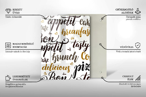 Chopping board glass Text Bon Appetit