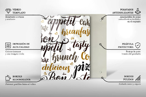 Chopping board glass Text Bon Appetit