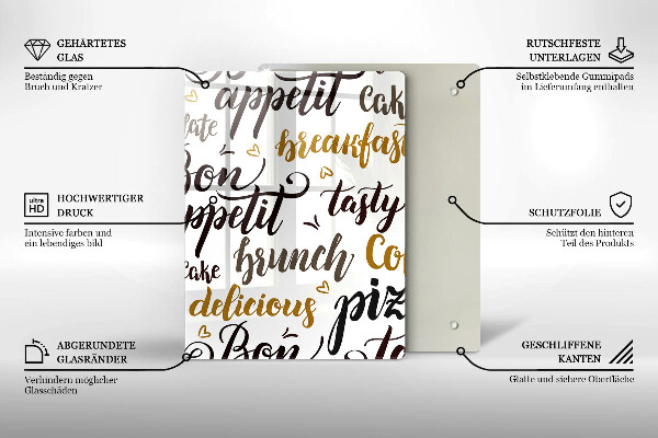 Chopping board glass Text Bon Appetit