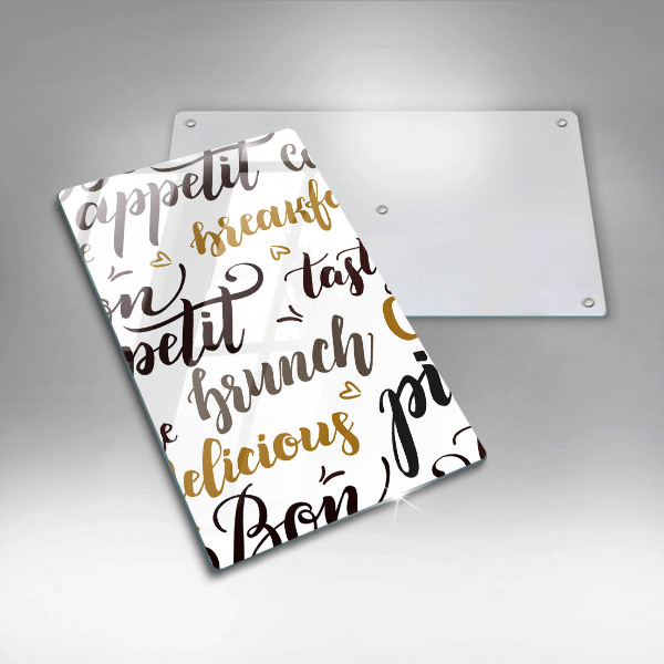 Chopping board glass Text Bon Appetit