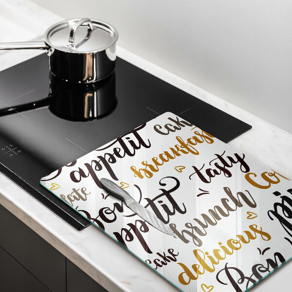 Chopping board glass Text Bon Appetit