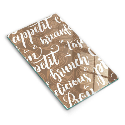 Chopping board glass Text Bon Appetit