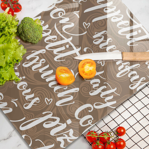 Chopping board glass Text Bon Appetit