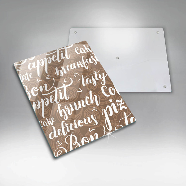Chopping board glass Text Bon Appetit