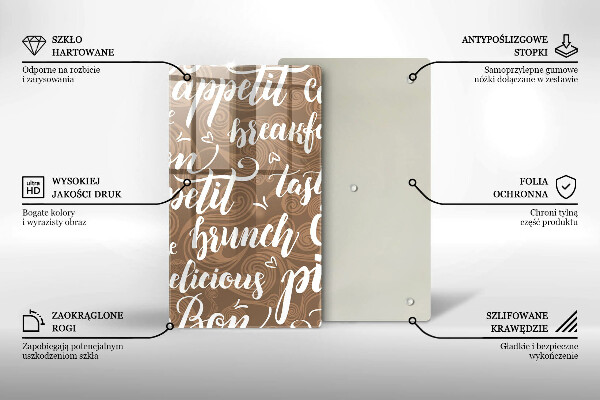 Chopping board glass Text Bon Appetit