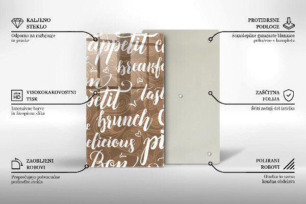 Chopping board glass Text Bon Appetit