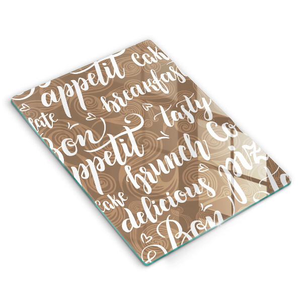 Chopping board glass Text Bon Appetit