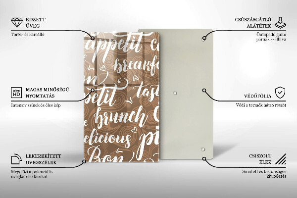 Chopping board glass Text Bon Appetit