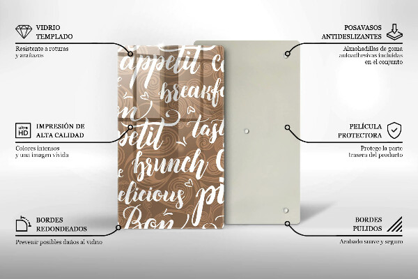 Chopping board glass Text Bon Appetit