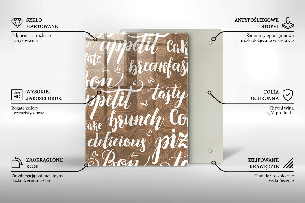 Chopping board glass Text Bon Appetit