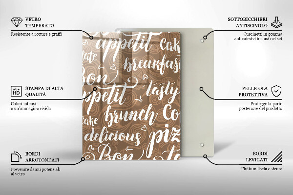 Chopping board glass Text Bon Appetit