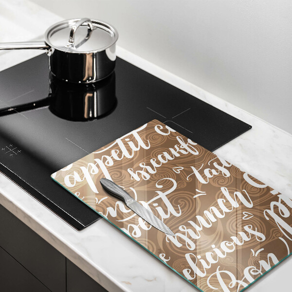 Chopping board glass Text Bon Appetit