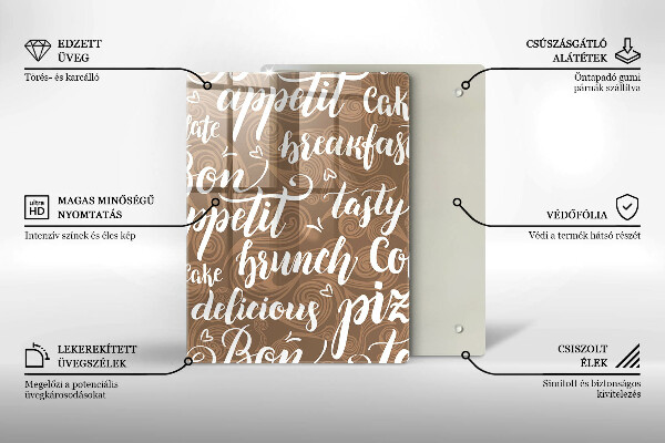 Chopping board glass Text Bon Appetit