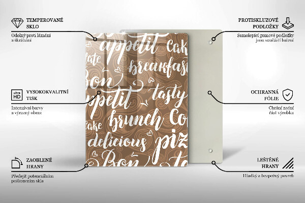 Chopping board glass Text Bon Appetit