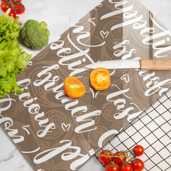 Chopping board glass Text Bon Appetit