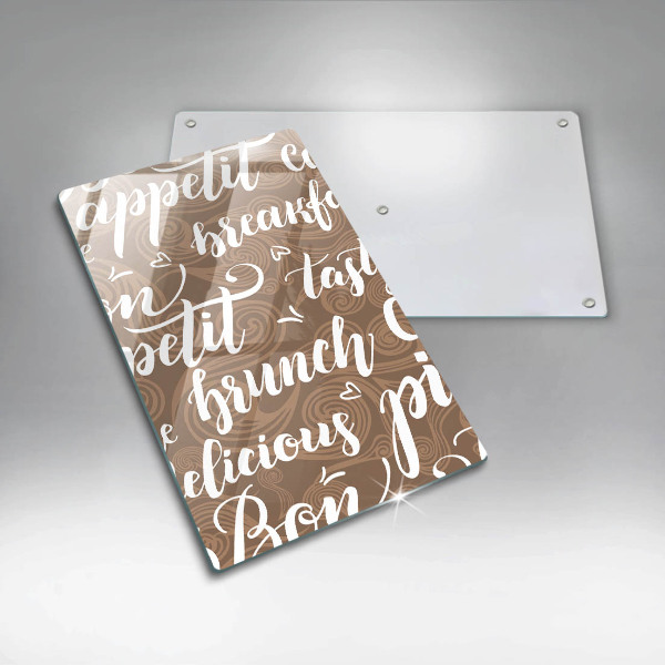 Chopping board glass Text Bon Appetit