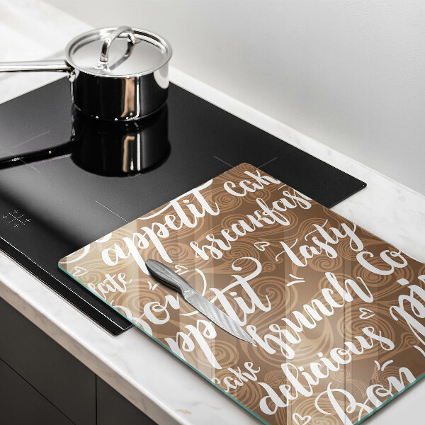Chopping board glass Text Bon Appetit