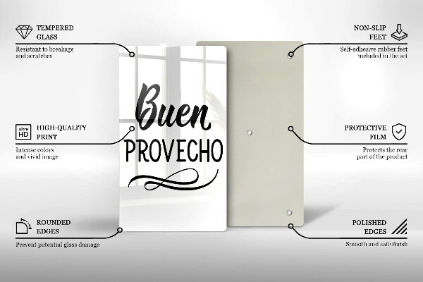 Chopping board glass The inscription Buen Provecho