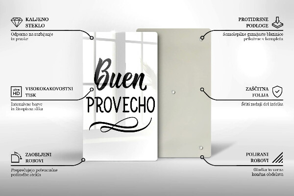 Chopping board glass The inscription Buen Provecho