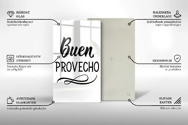 Chopping board glass The inscription Buen Provecho
