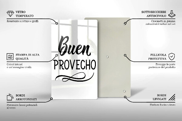 Chopping board glass The inscription Buen Provecho