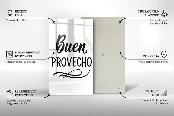 Chopping board glass The inscription Buen Provecho