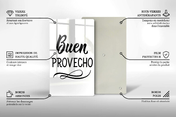 Chopping board glass The inscription Buen Provecho