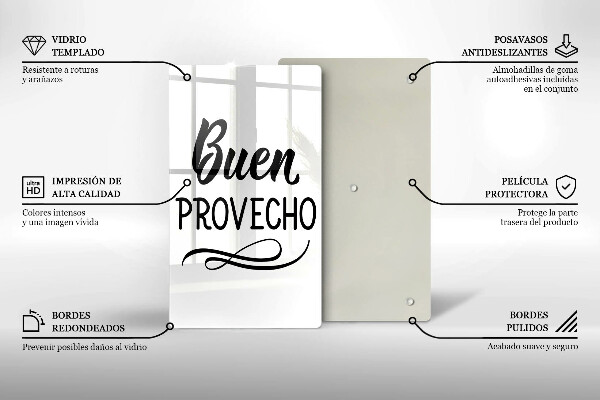 Chopping board glass The inscription Buen Provecho